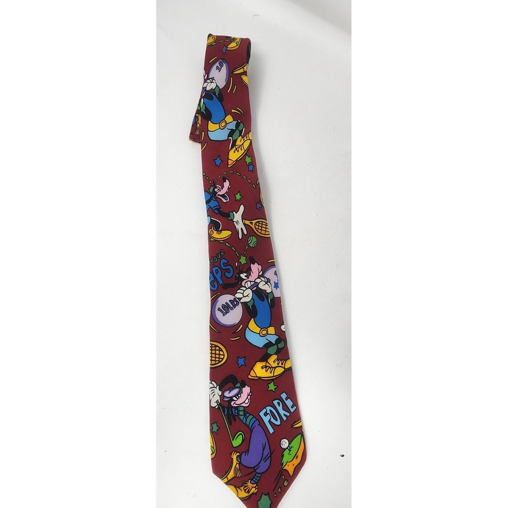 Vintage Disney Balancine The Tie Works Goofy Golfing Fore Necktie Silk